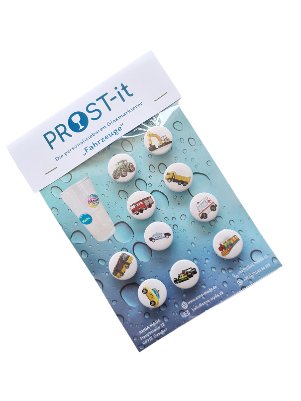 PROST-it Glasmarkierer Set "Fahrzeuge" für Gläser oder Flaschen