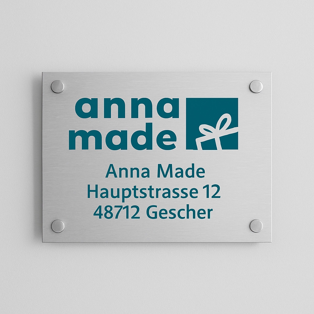 Alu-Schild mit Aufdruck, in weiß oder Alu gebürstet