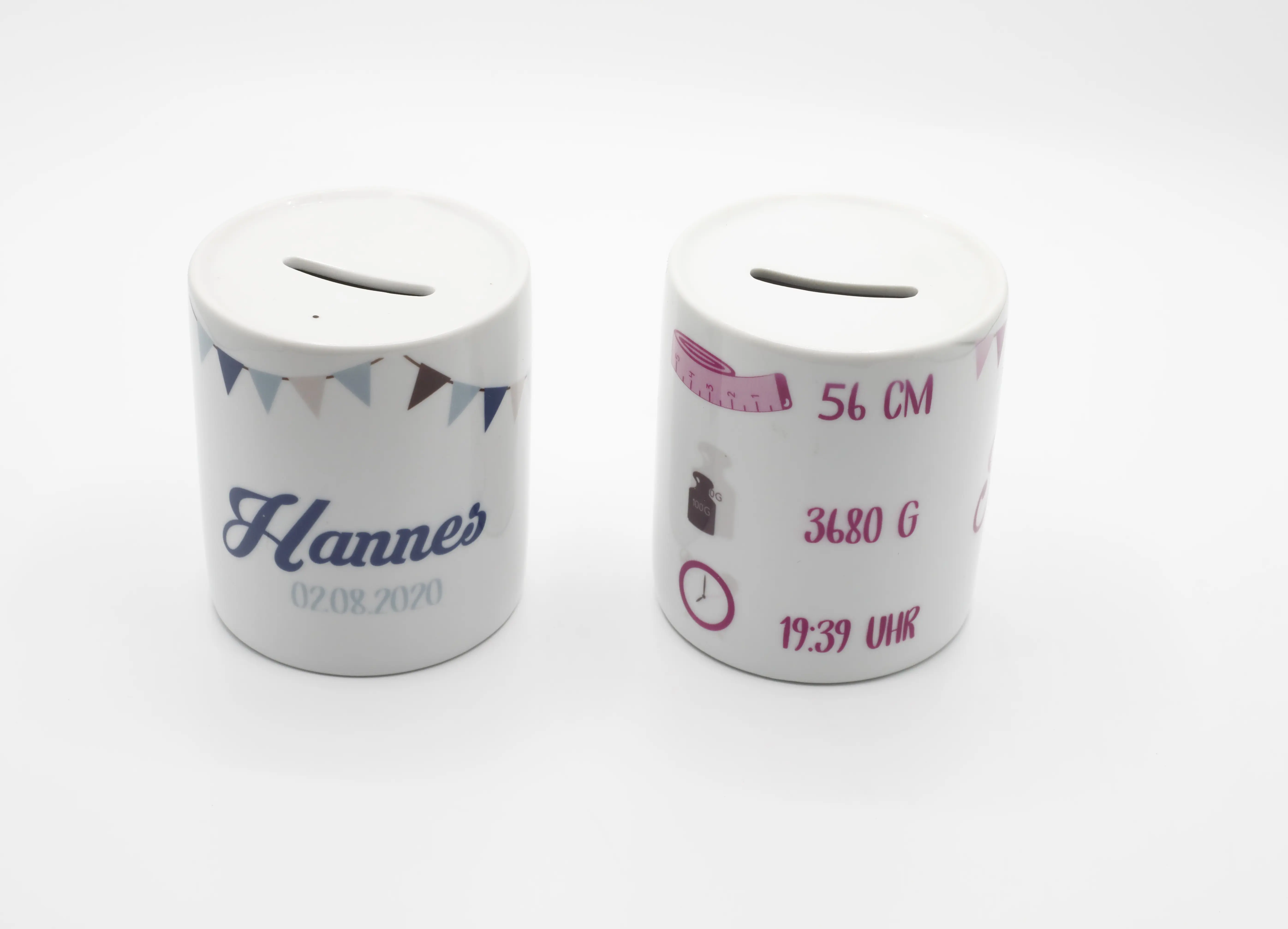 Spardose mit Geburtsdaten