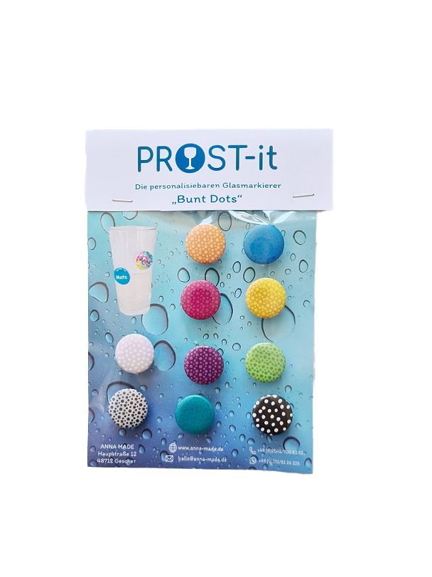 PROST-it Glasmarkierer Set "Bunt Dots" für Gläser oder Flaschen