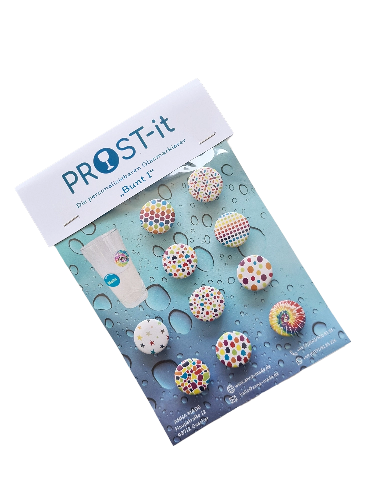 PROST-it Glasmarkierer Set "Bunt I" für Gläser oder Flaschen