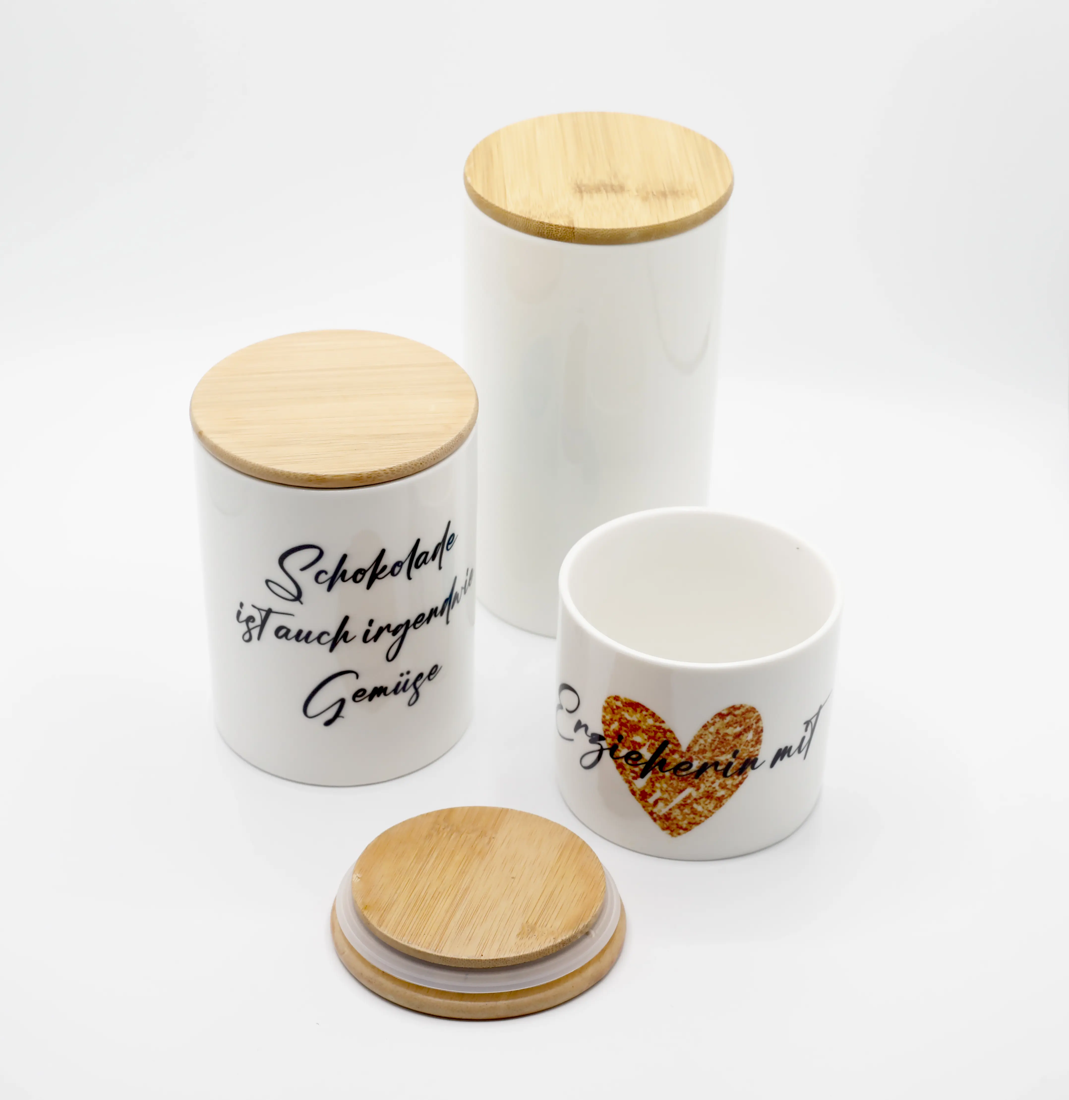 Aufbewahrungsdose aus Keramik mit Bambusdeckel in 3 Größen