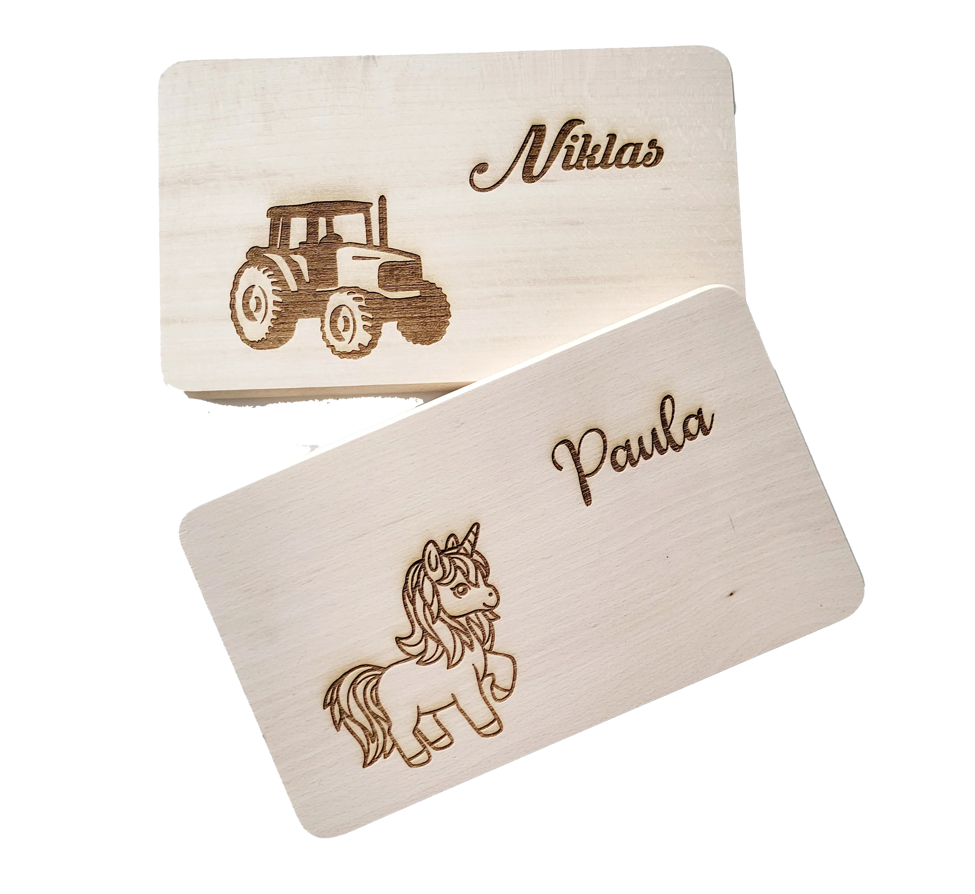 Frühstücksbrettchen / Holzschneidebrett mit Wunschmotiv und Namen