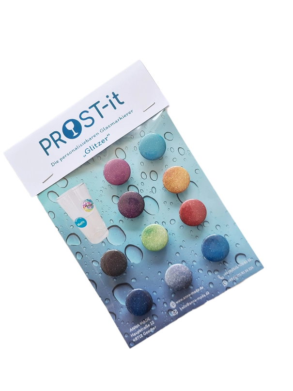 PROST-it Glasmarkierer Set "Glitzer" für Gläser oder Flaschen