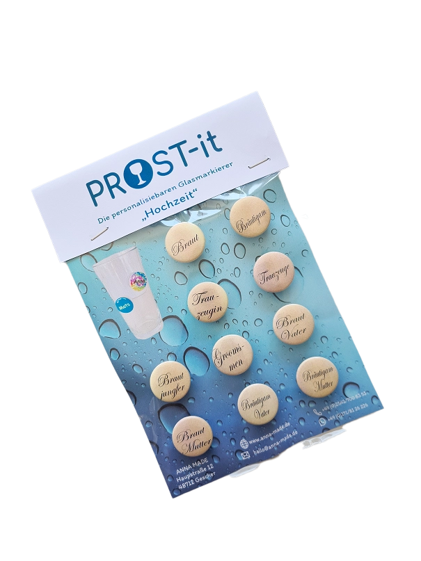 PROST-it Glasmarkierer Set "Hochzeit" für Gläser oder Flaschen